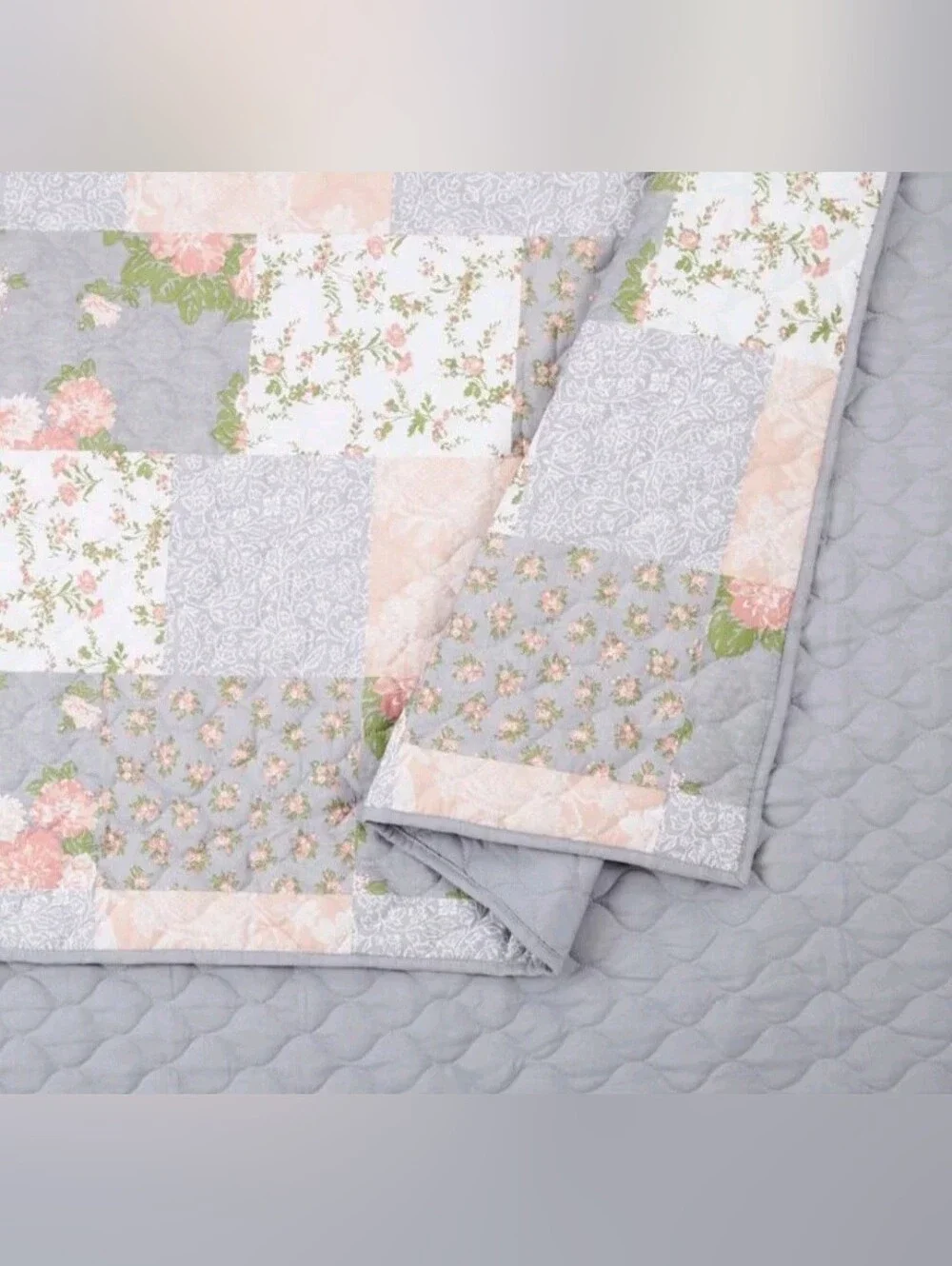 King 3pc La Flor Quilt Set Blush/Gray - Modern Heirloom